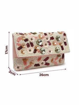 ghoomar pink & multi floral embellished canvas sling bag 4