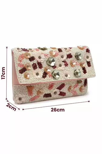 ghoomar pink & multi floral embellished canvas sling bag