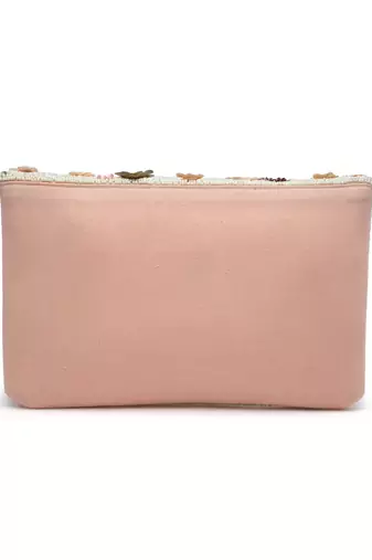 ghoomar pink & multi floral embellished canvas sling bag