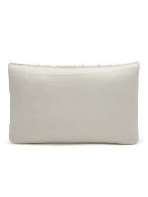 boho white, gold & silver ethnic motifs embellished canvas sling bag 5
