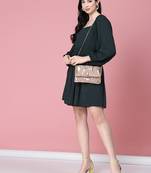 ghoomar pastel pink & rose gold abstract embellished canvas sling bag