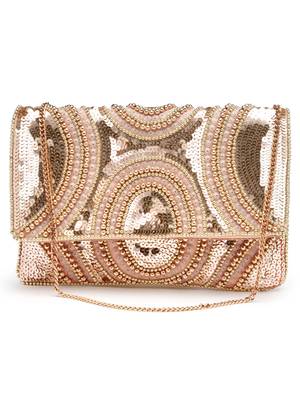 ghoomar pastel pink & rose gold abstract embellished canvas sling bag 3