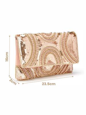 ghoomar pastel pink & rose gold abstract embellished canvas sling bag 4