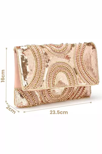 ghoomar pastel pink & rose gold abstract embellished canvas sling bag