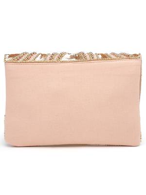 ghoomar pastel pink & rose gold abstract embellished canvas sling bag 5