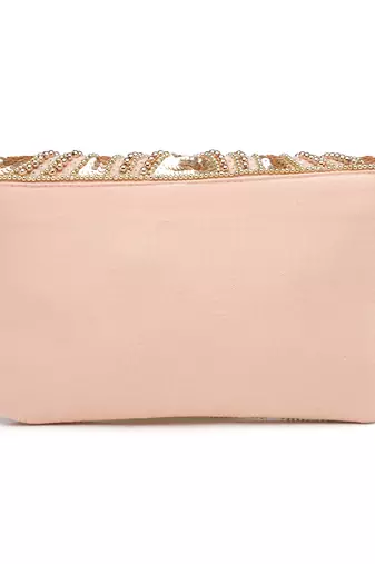 ghoomar pastel pink & rose gold abstract embellished canvas sling bag