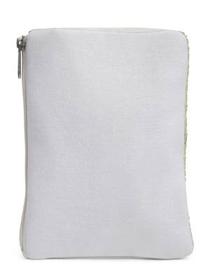 ghoomar white, green & multi floral embellished canvas sling bag 5