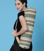 eco - friendly light khaki & multi cotton canvas striped yoga bag