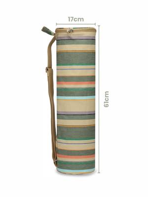 eco - friendly light khaki & multi cotton canvas striped yoga bag 4