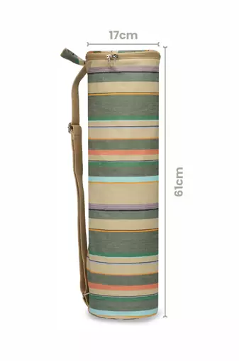eco - friendly light khaki & multi cotton canvas striped yoga bag