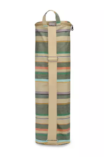 eco - friendly light khaki & multi cotton canvas striped yoga bag