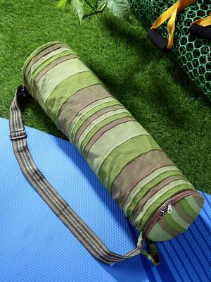 Anekaant eco - friendly crocodile green & multi cotton canvas striped yoga bag 2