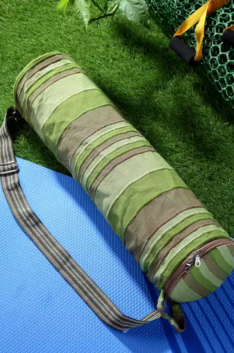 Anekaant eco - friendly crocodile green & multi cotton canvas striped yoga bag
