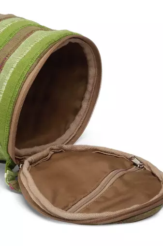 Anekaant eco - friendly crocodile green & multi cotton canvas striped yoga bag
