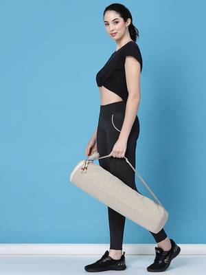 eco - friendly tan cotton canvas solid yoga bag 1