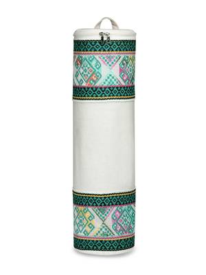 eco - friendly beige & multi cotton canvas ethnic motifs jacquard yoga bag 3