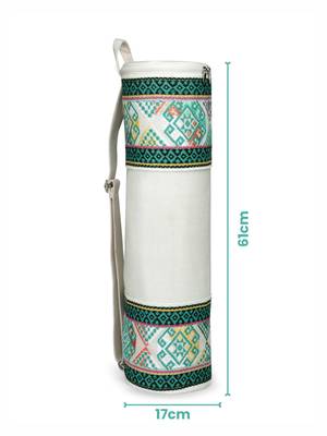 eco - friendly beige & multi cotton canvas ethnic motifs jacquard yoga bag 4