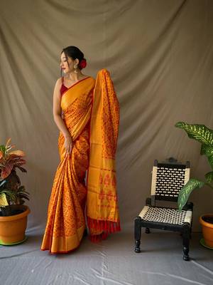YELLOW TRENDY UNIQUE  PATOLA SAREE 1