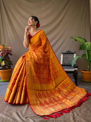 YELLOW TRENDY UNIQUE  PATOLA SAREE 2