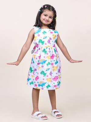 girl's white animal printed cotton dress 1