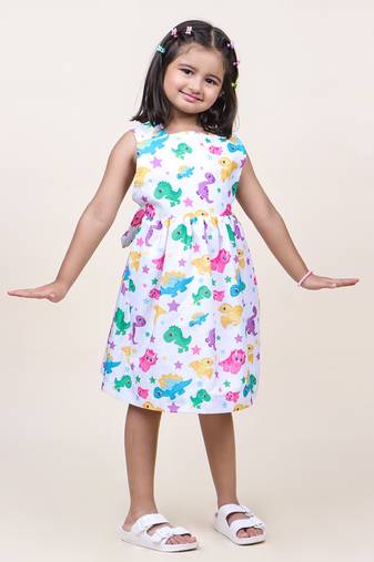 Jilmil girl's white animal printed cotton dress