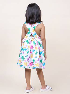 girl's white animal printed cotton dress 2