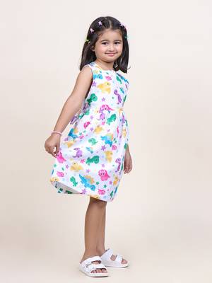 girl's white animal printed cotton dress 3