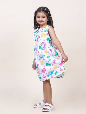girl's white animal printed cotton dress 4