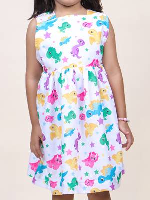 girl's white animal printed cotton dress 5