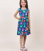 girl's navy blue animal printed cotton dress