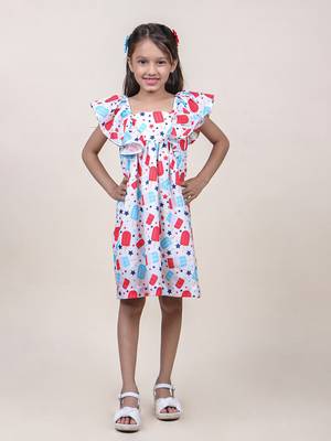 girl's candy printed white cotton dress 1