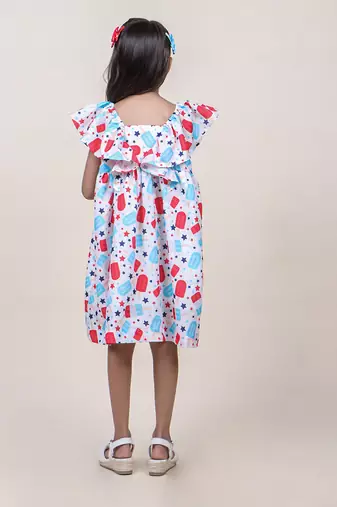 girl's candy printed white cotton dress
