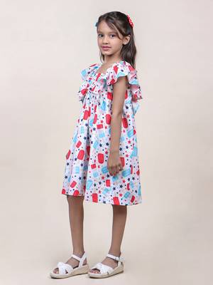 girl's candy printed white cotton dress 3