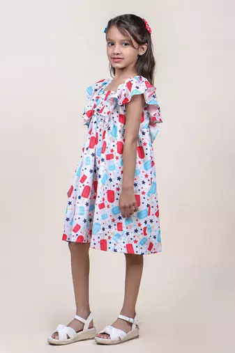 girl's candy printed white cotton dress