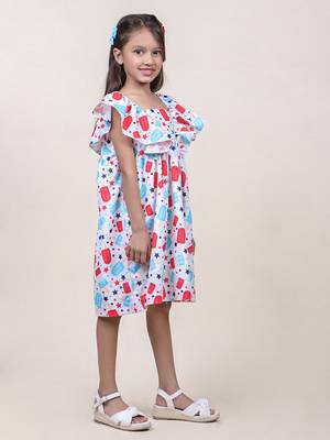 girl's candy printed white cotton dress 4