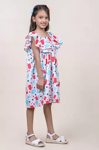 girl's candy printed white cotton dress