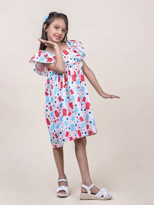 girl's candy printed white cotton dress 5