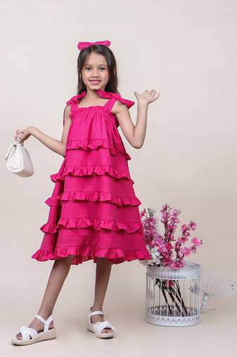 Jilmil girl's ruffled pink cotton dress