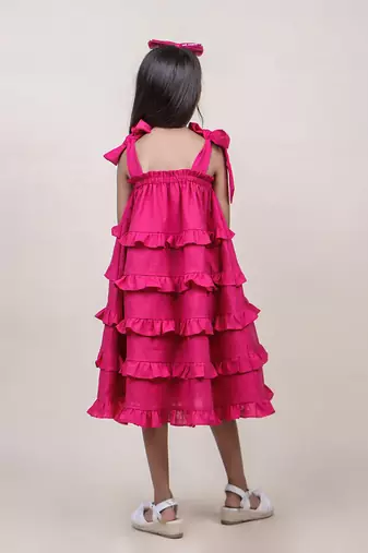 girl's ruffled pink cotton dress