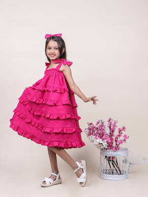 girl's ruffled pink cotton dress 3