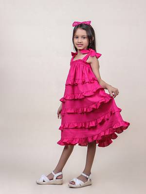 girl's ruffled pink cotton dress 4
