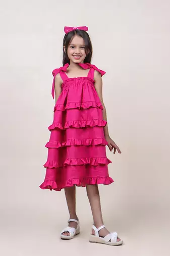 girl's ruffled pink cotton dress