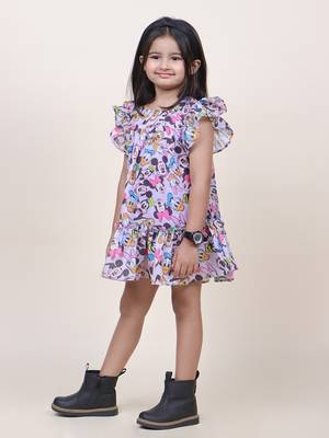 girl's micky purple cotton dress 4