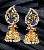 Peacock Design Kundan Stone Meenakari Jhumka Style Dangle Earrings