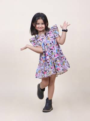 girl's micky purple cotton dress 5
