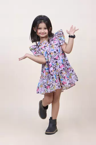 girl's micky purple cotton dress