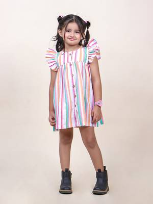 girl's multicolor stripes cotton mini dress 1