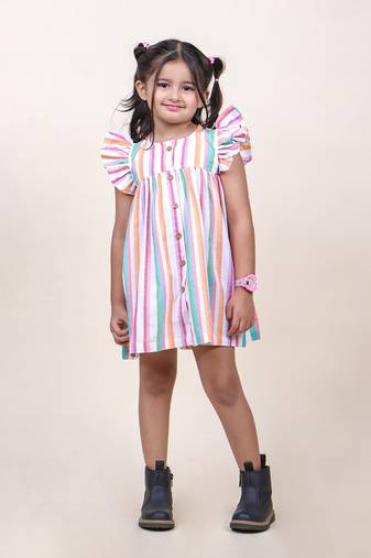 Jilmil girl's multicolor stripes cotton mini dress