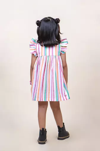girl's multicolor stripes cotton mini dress