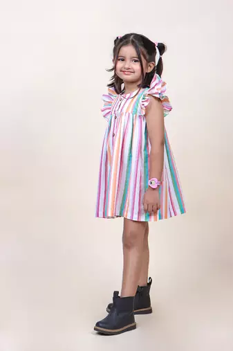 girl's multicolor stripes cotton mini dress